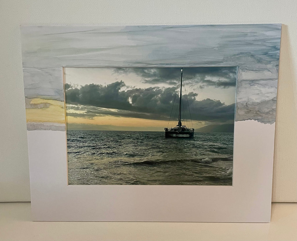 5x7 Original Photo & Painting (Maui Sunset) on 8x10 Mat