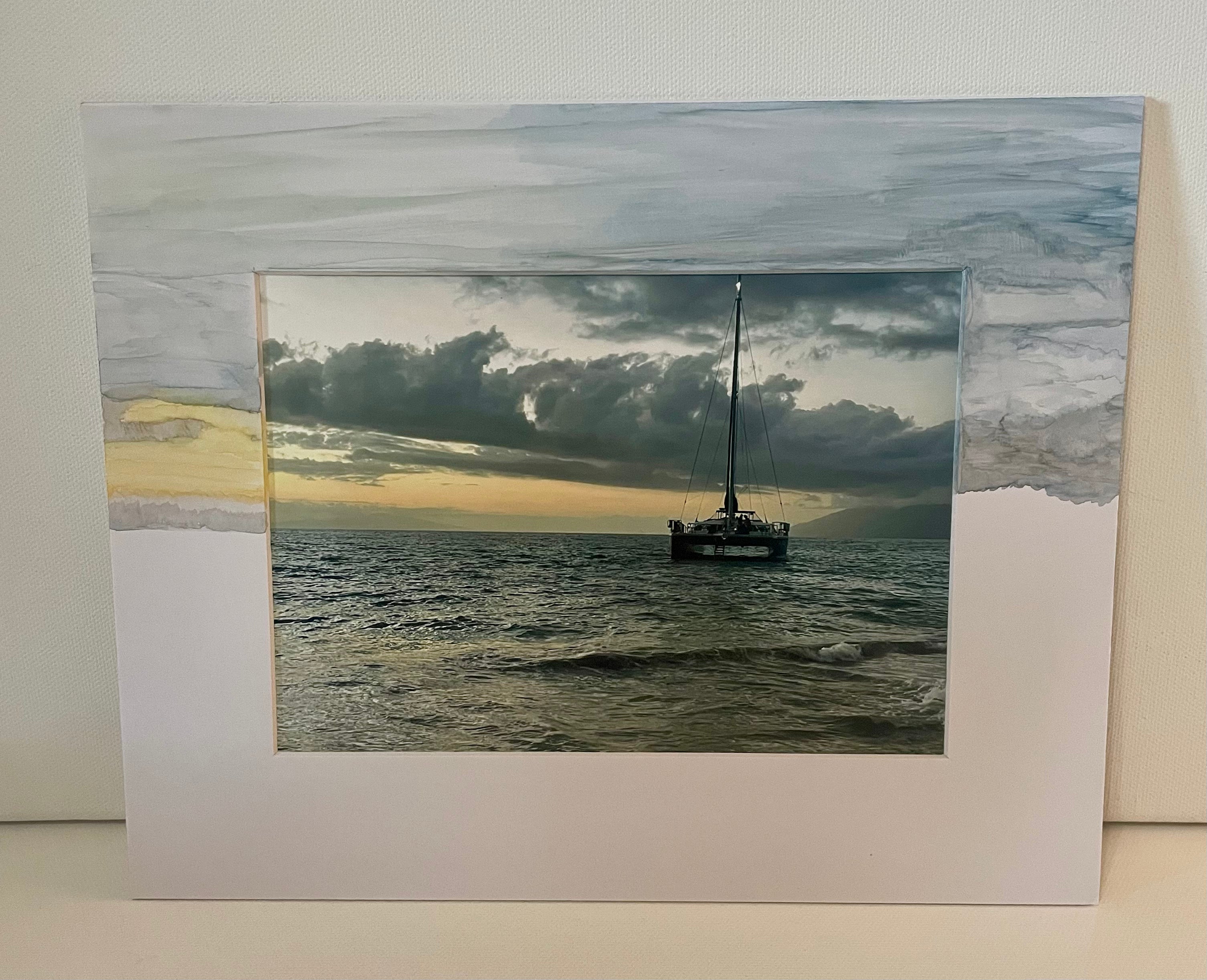 5x7 Original Photo & Painting (Maui Sunset) on 8x10 Mat